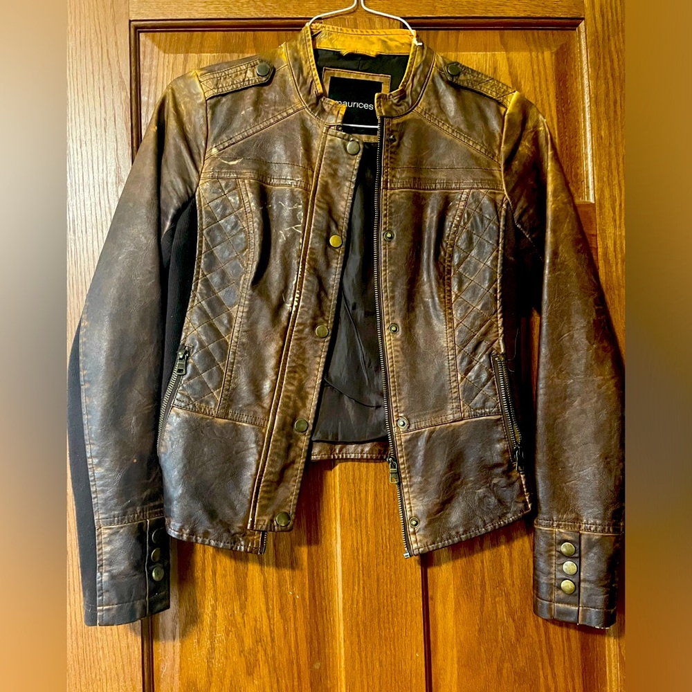 XS Maurice’s Distressed Brown Leather Jacket